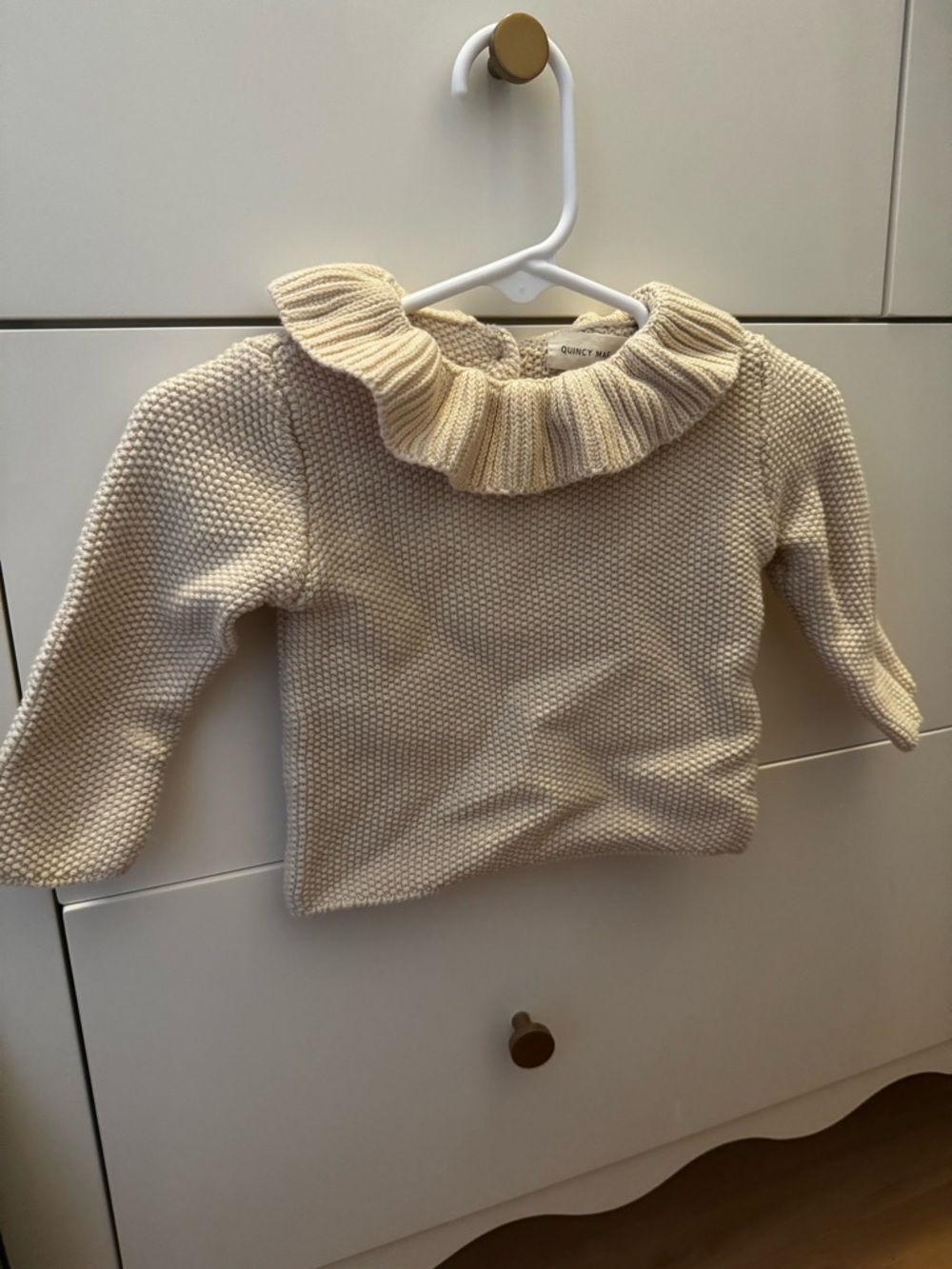 Quincy Mae Cream Ruffle Collar Knit Sweater Top - 3-6 months